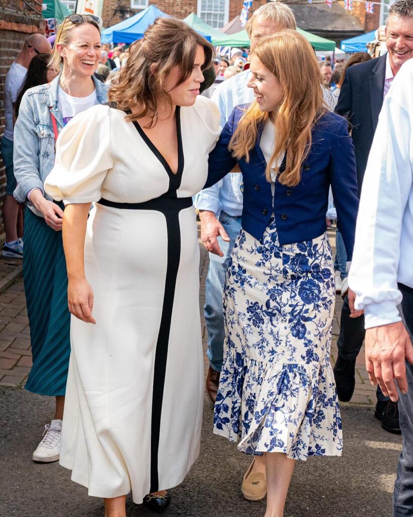 Beatrice and Eugenie visiting Chalfont St Giles.