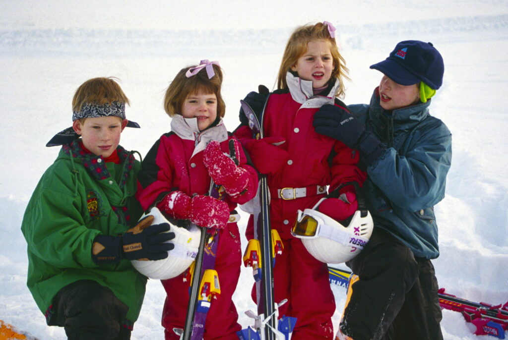 Prince William and Prince Harry wit their cousins For A Photocall During Their 1995 Skiing Holiday