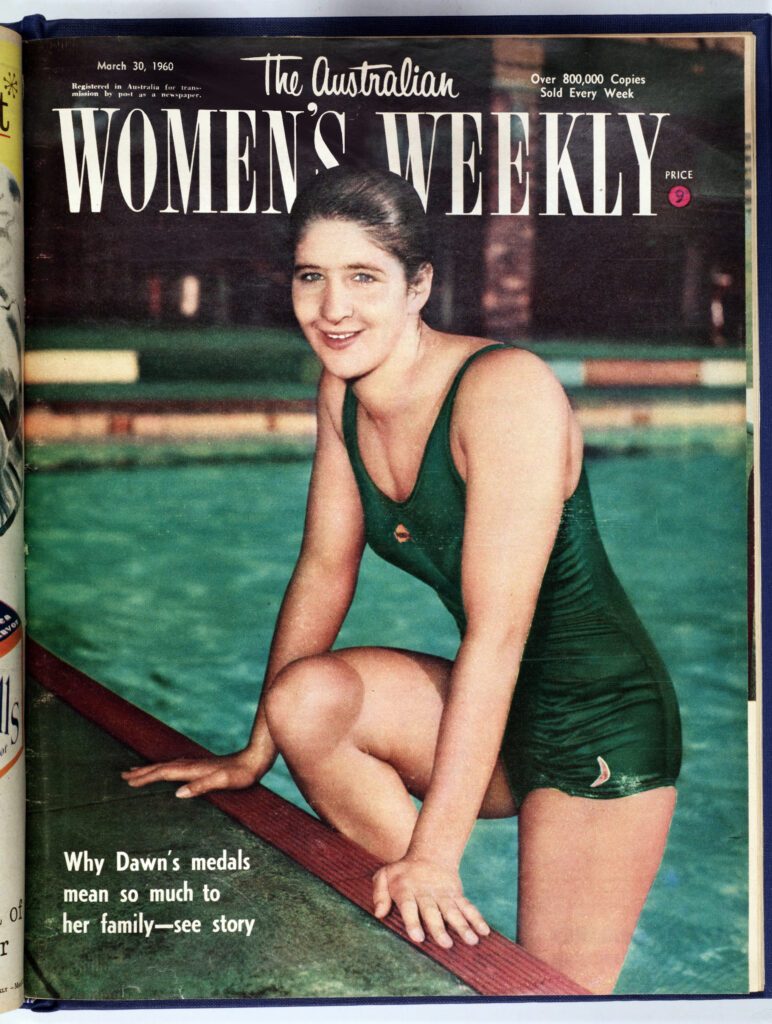 Dawn Fraser on The Australian Women's Weekly Cover 30th March, 1960 *** Local Caption *** Images of Magazine Covers must be used in their entirety only, using a portion of this image could be condsider a breach of Copyright resulting in penalty fines. Cover The Australian Women's Weekly