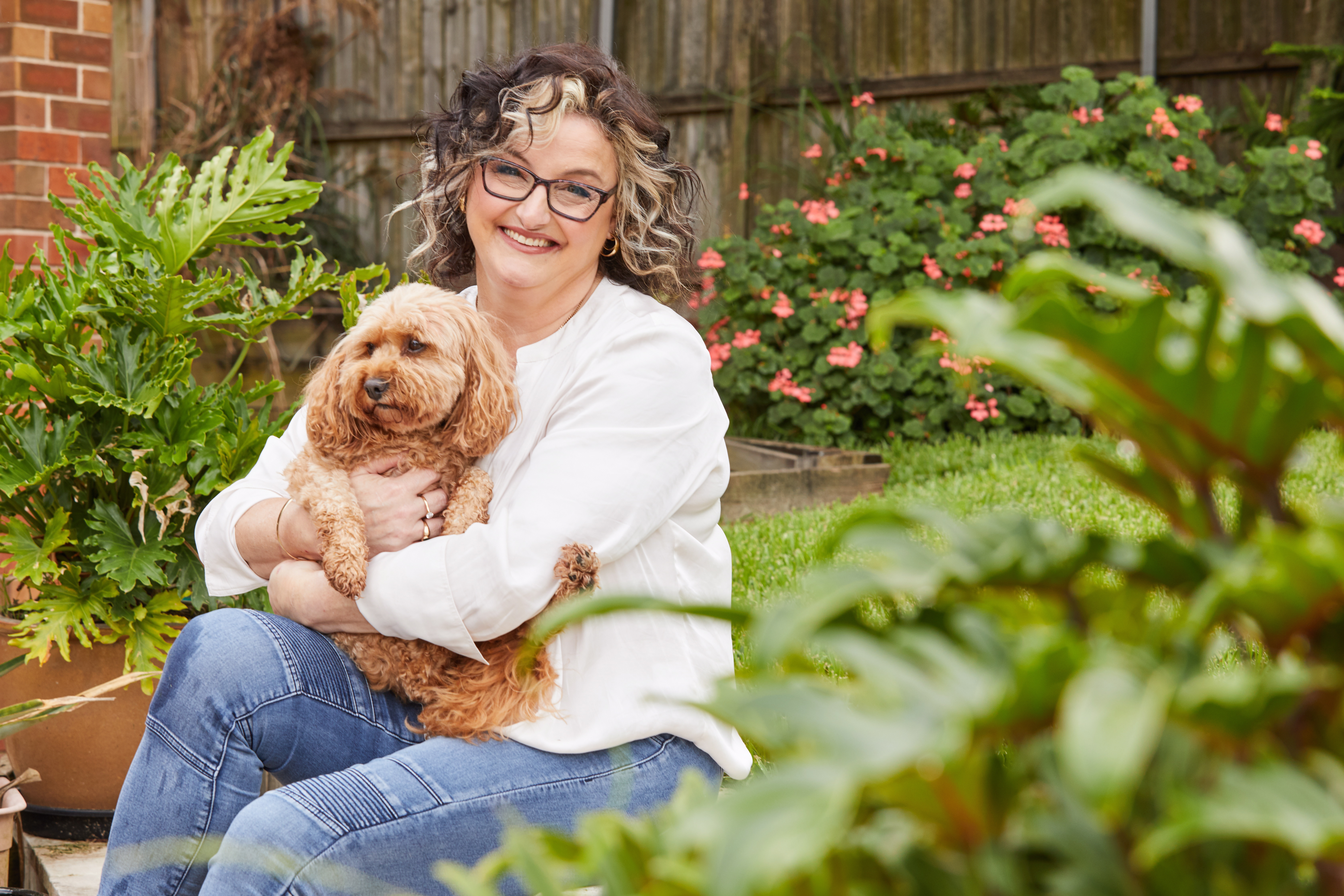 Julie Goodwin at home with her dog