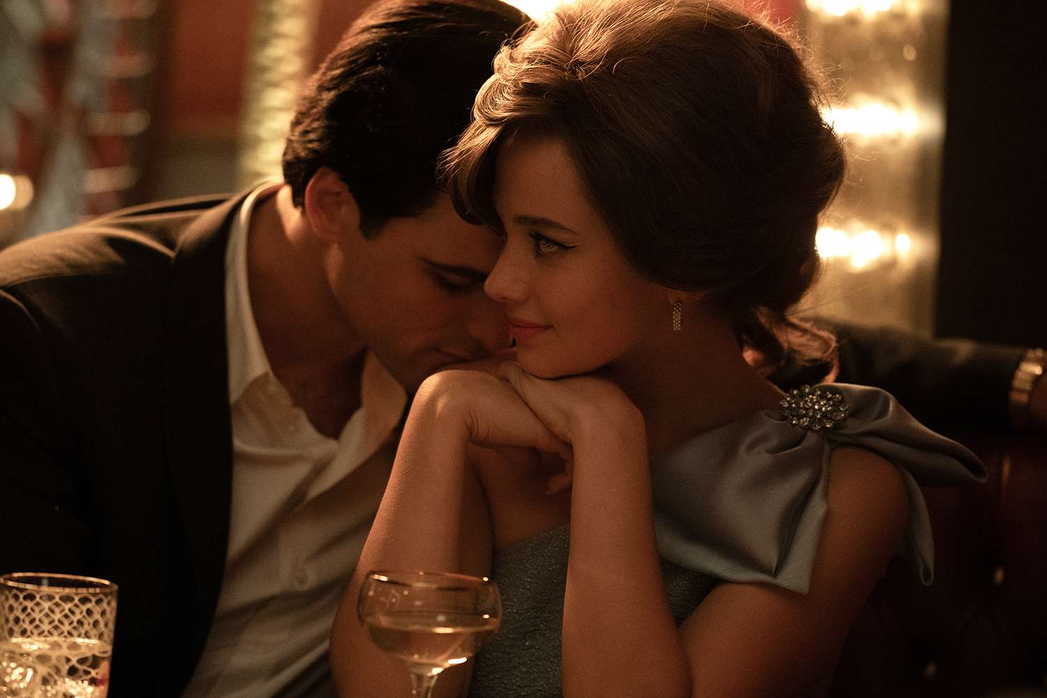 Cailee Spaeny and Jacob Elordi portray Priscilla and Elvis Presley in Priscilla.