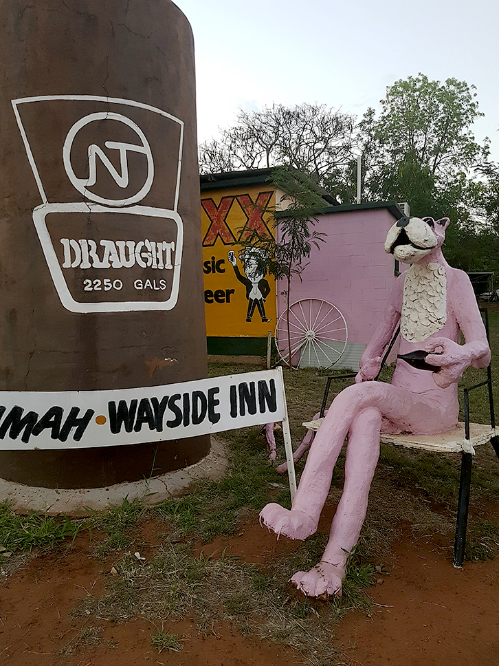 A Pink Panther outside the Larrimah hotel