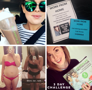 A selection of photos of a woman engaged in Instagram marketing.