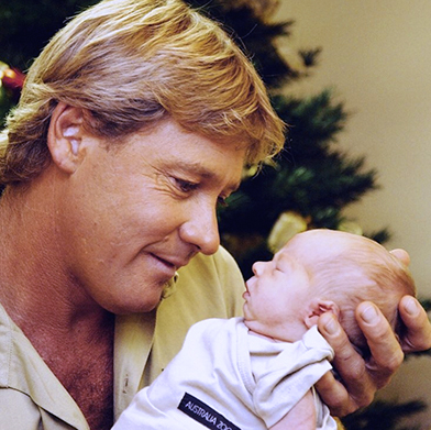 Steve Irwin holding baby Robert
