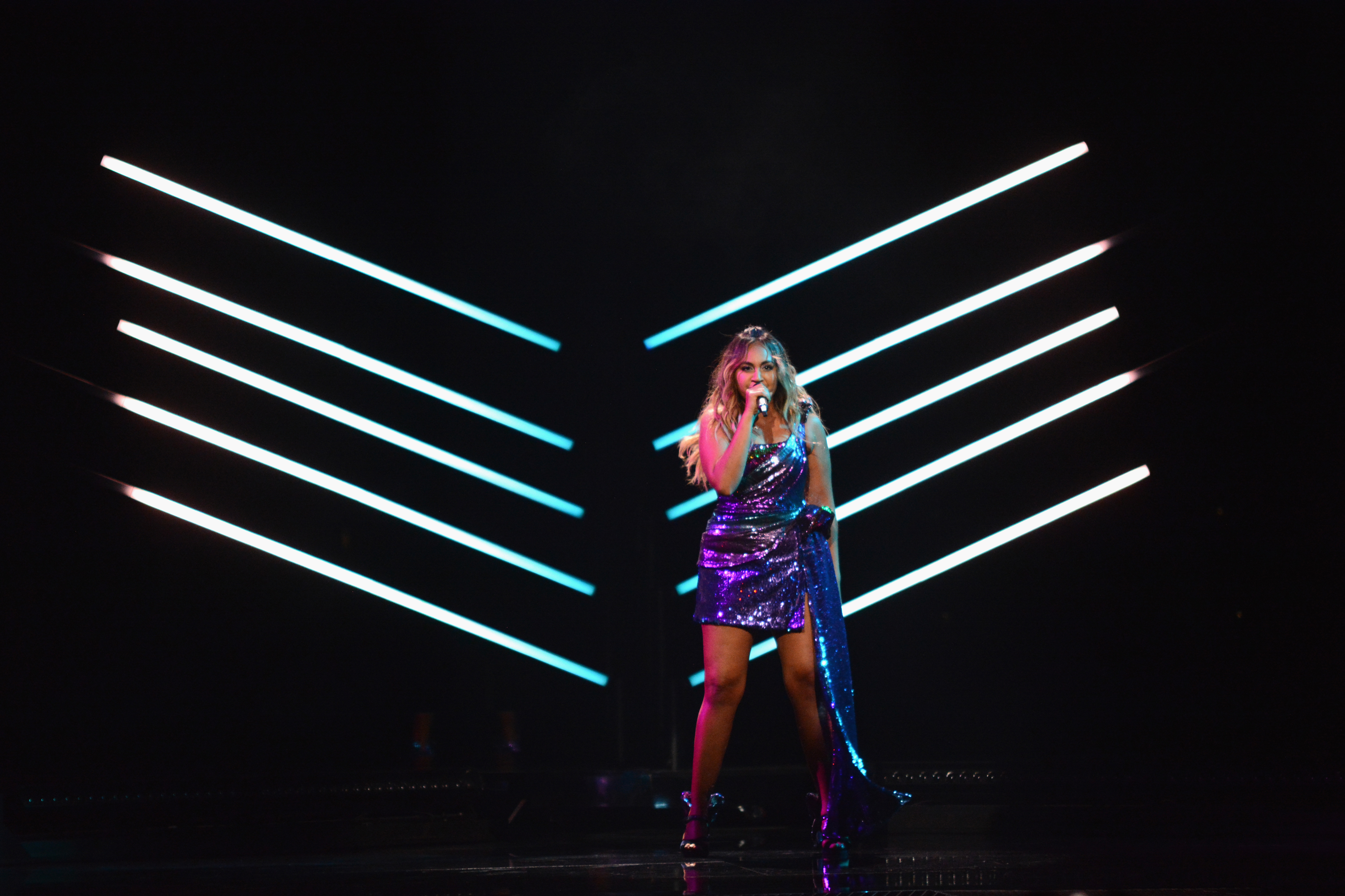 Australian musician Jessica Mauboy representing Australia performs at Altice Arena in Lisbon, Portugal.