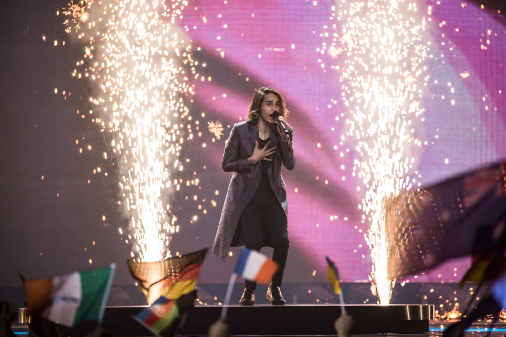 Australian musician Isaiah performs at the Eurovision Grand Final in Kiev, Ukraine.