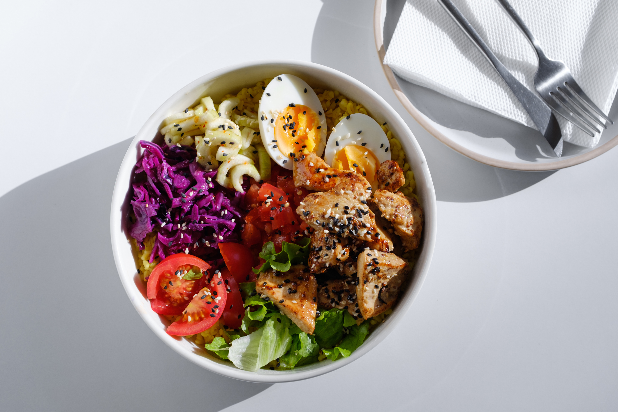 Bowl of protein and salad