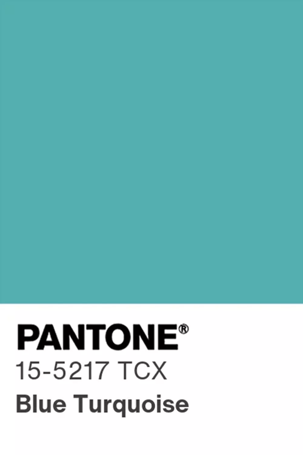 Pantone color swatch showing 15-5217 TCX, Blue Turquoise.
