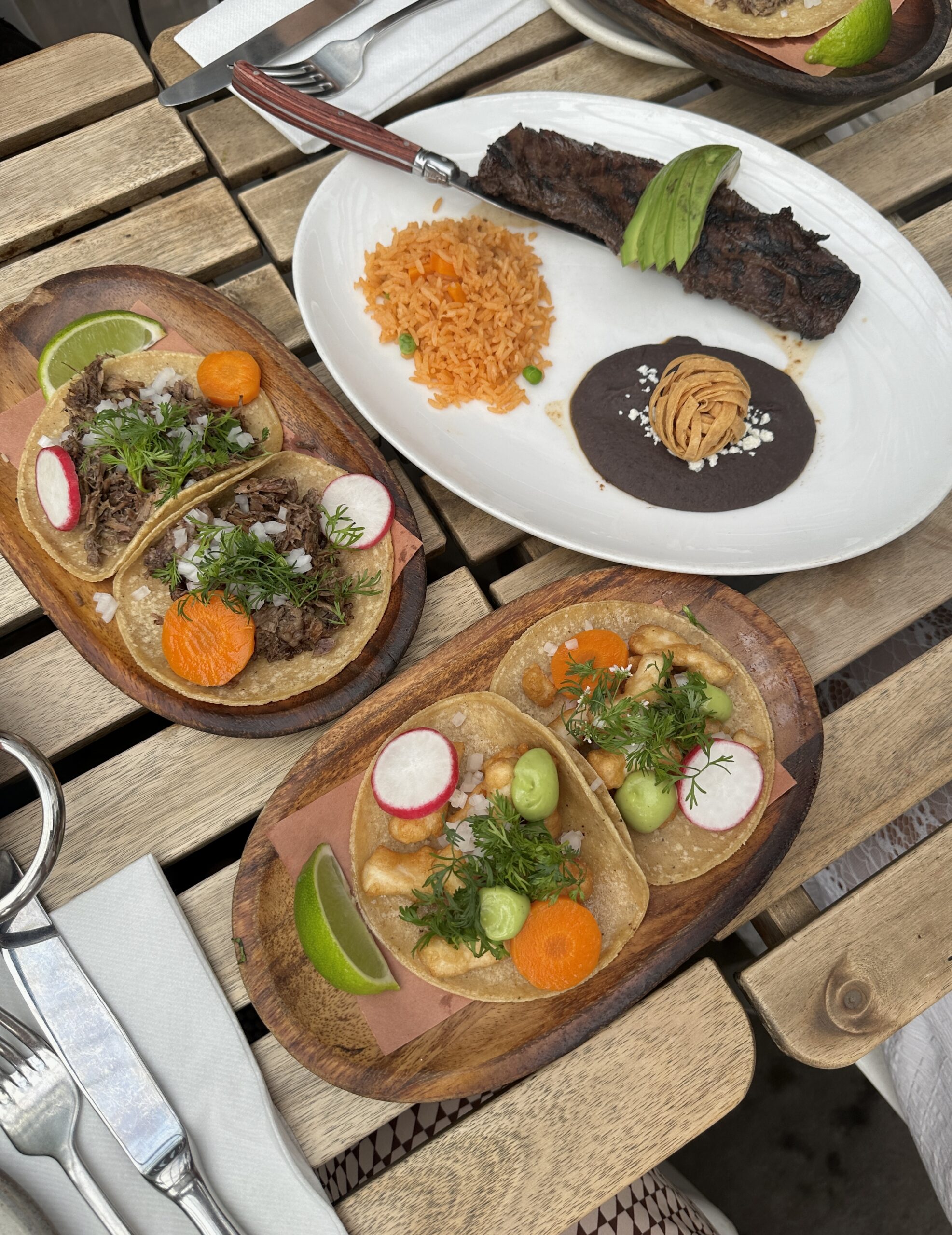 Tacos and Ranch Skirt steak from Michelin star Mexican restaurant Casa Enrique, Long Island City, NYC